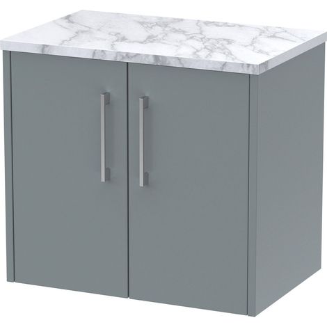 Winshill Contemporary Wall Hung Vanity Unit with Laminate Worktop, Grey, 600mm