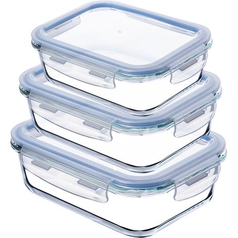 KADAX Glasbehälter-Set mit Deckel, rechteckig, 370ml + 640ml + 1040ml (1/5)