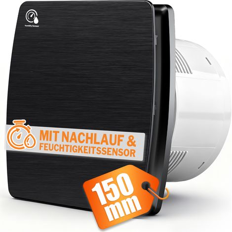 XIIW -150mm 18W/35db Extracteur d'Air, Ventilateur Silencieux et Puissant, avec Capteur d'humidité, Clapet Anti-Retour, Débit d'air de 240 m³/h et Minuterie pour Salle de Bain, WC, Noir (1/5)