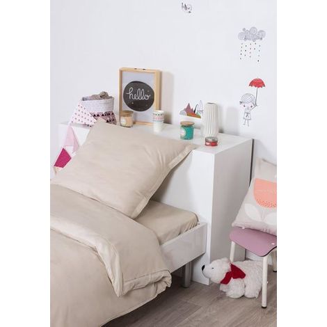 Drap Housse Uni Coton - COTE DECO - Enfant 90x190 - Couleur ficelle - 100% coton - Bonnet 25 cm