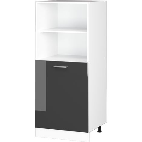 Hochschrank R-Line, Anthrazit Hochglanz, 60 cm mit offenen Regalen, und Tür, Vicco