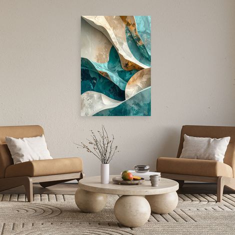Wandbild Abstrakte Wellen Linien 3D Effekt Türkis Beige 60x90 (1/4)