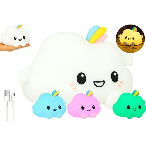Luce notturna a LED a forma di nuvola in silicone PER bambini, morbida, con timer USB e colori (1/5)