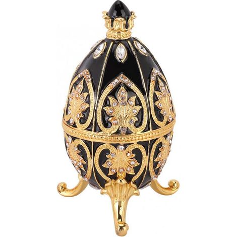 Boîte à Bijoux Œuf de Pâques en Métal avec Ornements Diamantés - Décoration de Pâques Élégante (1/5)