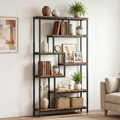 MAXLEAD Bibliothèque rustique à 7 niveaux, étagère de rangement