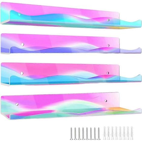 Lot de 4 étagères murales en acrylique colorées pour livres, jouets, cosmétiques et décoration de chambre d'enfant. (1/4)