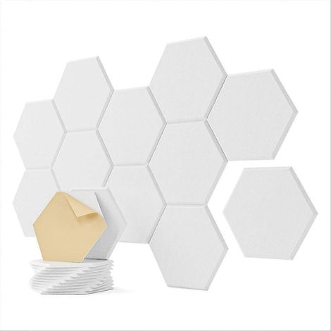 Lot de 12 panneaux acoustiques hexagonaux autocollants blancs, 30,5 x 25,4 x 1 cm, pour chambre, maison, studio (1/5)
