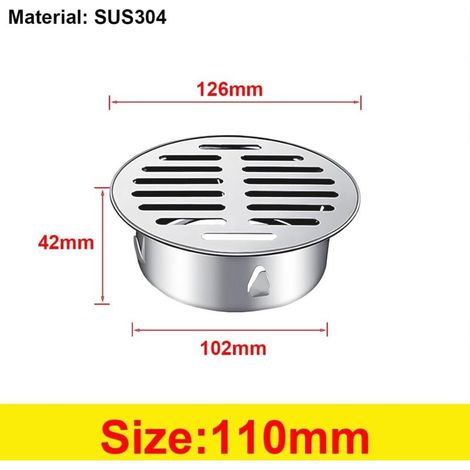 Drain de Plancher, Siphon de Sol Anti-Blocage de Balcon en Acier Inoxydable, Siphon de Sol pour Douche, Rond Anti-Blocage (125 Bouche Plate) (1/4)