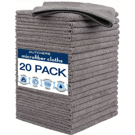 Panni per la pulizia in microfibra, confezione da 20, 300 GSM, senza pelucchi, antigraffio, lavabili e riutilizzabili per casa, cucina, bagno e auto, grigi, 25x25 cm (1/5)