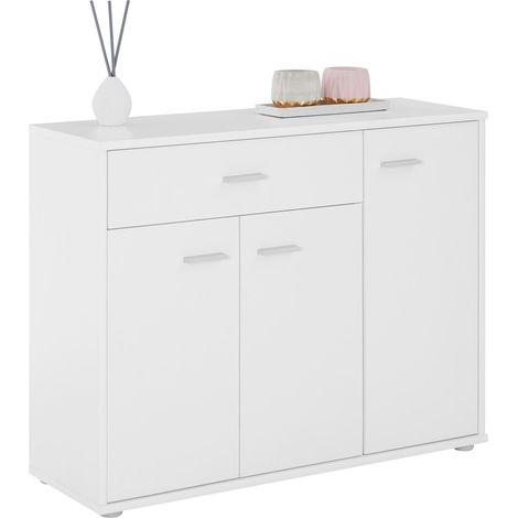 Idimex – Buffet blanc 3 portes 1 tiroir – Dimensions 70 x 88 x 30 cm – Mélaminé résistant aux éraflures – Design moderne et facile à nettoyer