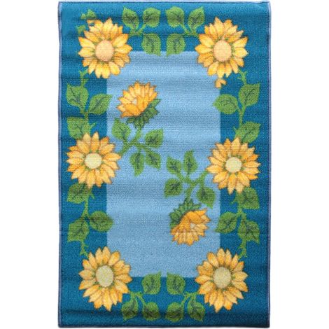 BIO LINE - Tapis de cuisine antidérapant tournesol jaune et bleu 50x80 (1/5)