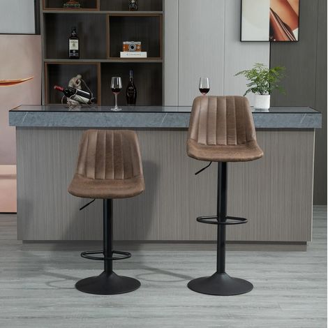 Set di 2 sgabelli da bar marroni regolabili in altezza con poggiapiedi OKWISH (1/5)