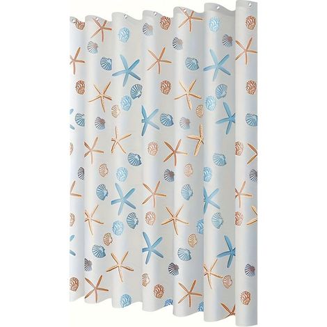 Rideau de douche, doublure motif étoiles de mer avec œillets métalliques et 12 crochets en plastique, en PEVA, 180 x 180 cm (1/5)