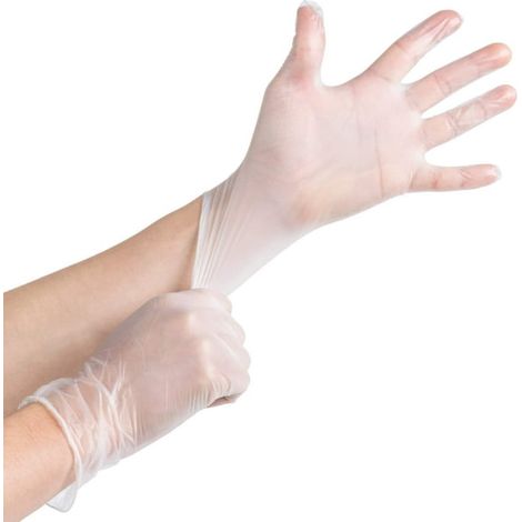 Gants jetables en vinyle transparents, taille L, sans poudre, pour service alimentaire, lot de 200, usage unique, hygiéniques et pratiques. (1/5)
