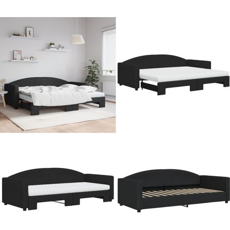 Tagesbett Ausziehbar mit Matratzen Schwarz 90x200 cm Stoff - Schlafsofa - Sofa-Bett (1/5)