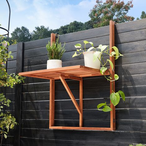 Deuba – Table de balcon suspendue en bois d'acacia FSC – Pliable 65x45x87cm – Crochets métalliques robustes – Gain de place pour balcons