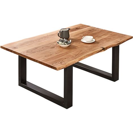Couchtisch Baumkante massiv Akazie naturfarben 140 x 75 cm schwarz BILLY (1/5)