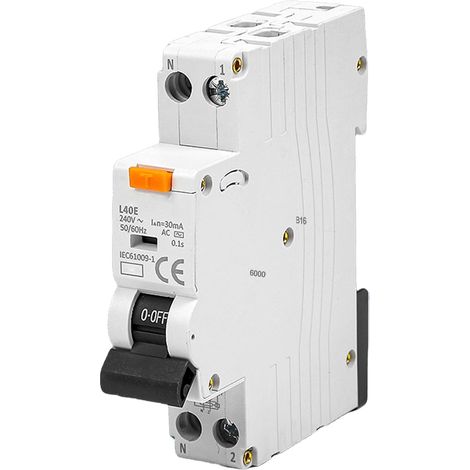 Interrupteur FI/LS - Disjoncteur différentiel 30 mA FI - Disjoncteur automatique - Disjoncteur différentiel avec RCBO 16 A - Courant nominal DPN - 240 V - B16 - Courbe B - Montage sur rail DIN (1/5)