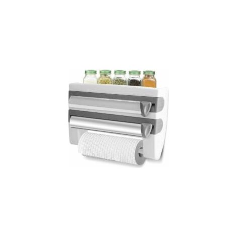 Dispenser per fogli di alluminio e pellicola trasparente, porta rotolo di carta con lame affilate e supporto per riporre il rotolo, per cucina e bagno, 39 x 10 x 24 cm - Crezuo