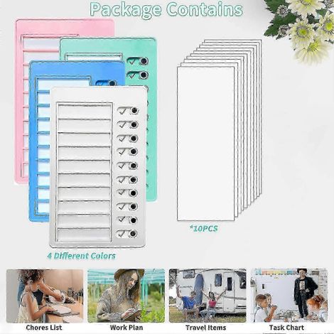 2/4 pièces - Liste de notes et de messages - Tableau des tâches ménagères pour enfants - Tableau de contrôle - Planification de la routine quotidienne avec 10 éléments détachables - Rose (1/4)