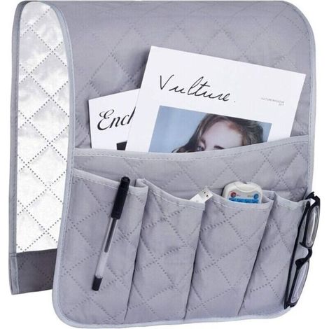 Organizer da bracciolo per divano/poltrona, borsa portaoggetti antiscivolo da appendere, 5 tasche, grigio