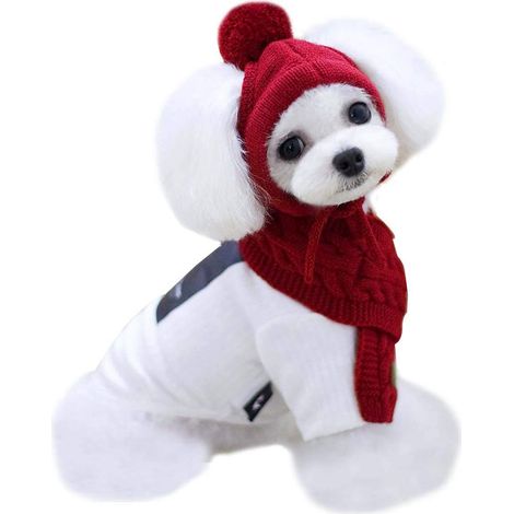 Ensemble bonnet et écharpe rouges tricotés pour chien et chat - Tenues d'automne et d'hiver confortables pour chiots et chatons