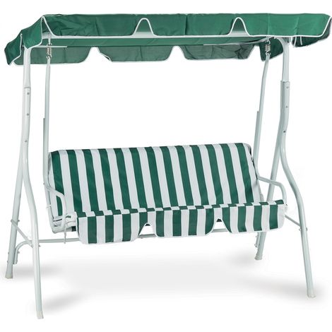 Dondolo da giardino a tre posti in acciaio color bianco e verde arredo esterni