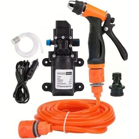 Juego de manguera de agua portátil de 12 V para autocaravanas y coches – Limpiador a alta presión con pistola, manguera extensible para camping, jardín y lavado de vehículos (1/5)