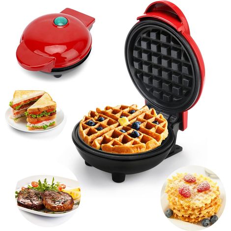 (Rouge) Mini gaufrier-crêpier rond, cadeau idéal pour Noël, la fête des mères et les enfants. - AquaForge (1/5)