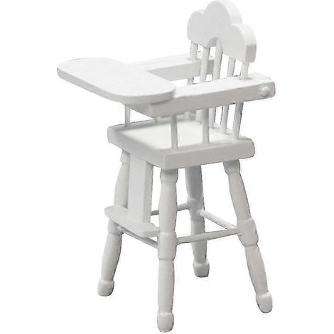Chaise haute en bois pour bébé, échelle 1:12, jouet pour nourrir les enfants - Blanche (1/3)