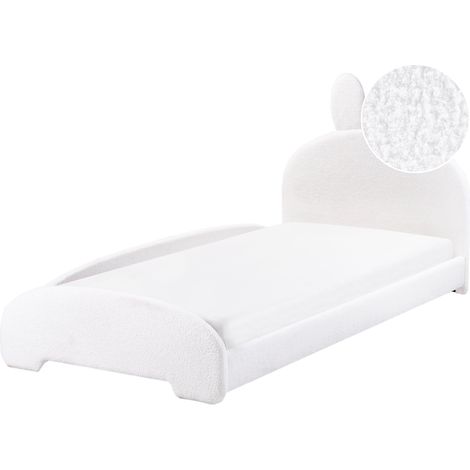 Cama con somier moderna tapizado de bouclé infantil somier de láminas blanco crema 90 x 200 cm Perros