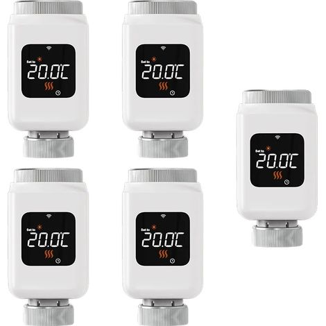Vanne de Radiateur Thermostatique, Contrôle Intelligent, Modes d'Économie d'Énergie, 5PCS (1/2)