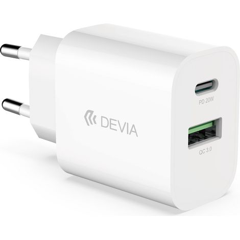 Devia Wandladegerät Smart PD 1x USB-C 1x USB 20W weiß Schnellladegerät