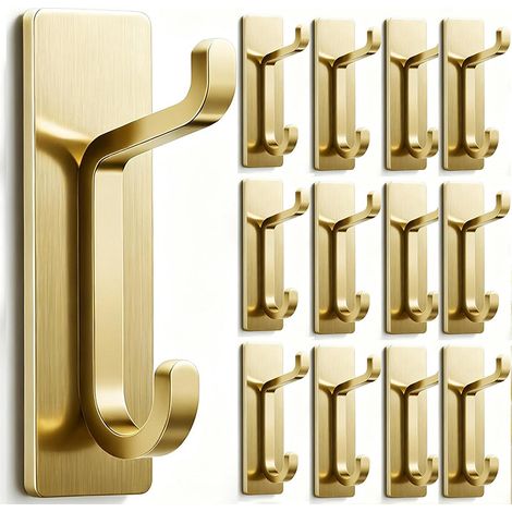 12 ganci parete adesivi robusti per asciugamani borse accappatoi zaini giacche vestiti bagno dormitorio armadio cucina, oro