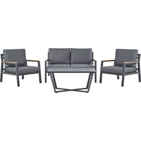 Set Salotto da Giardino 4 Posti in Alluminio Grigio e Nero Delia