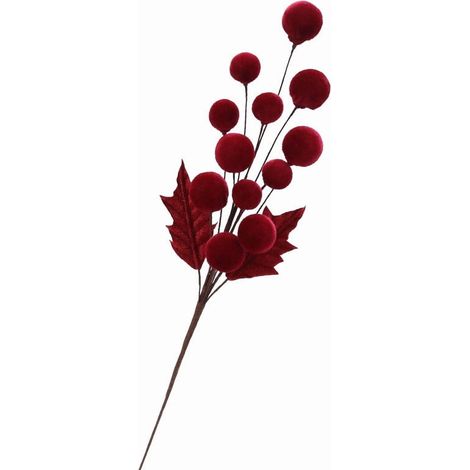 Boule De Décoration De Noël - Avec Branches Ornamentales - En Velours Et Mousse - Pour Arbre À Noël Jardin Intérieur Fête - 1 Pièce