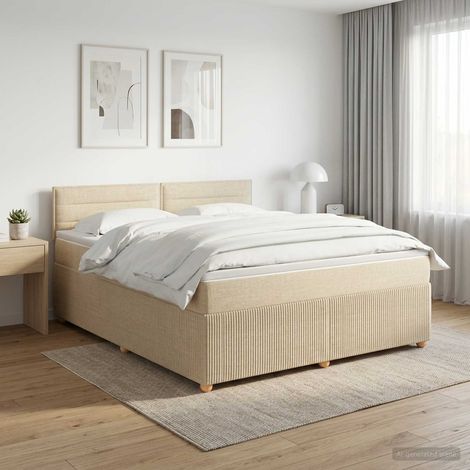 vidaXL Lit boxspring avec matelas Crème 140 x 190 cm Tissu (1/5)