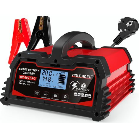 Chargeur de Batterie Intelligent 20A 12V/24V 10A/5A, Chargeur de Voiture LCD, mainteneur de Batterie pour AGM, Moto, 12V LiFePO4 (1/5)