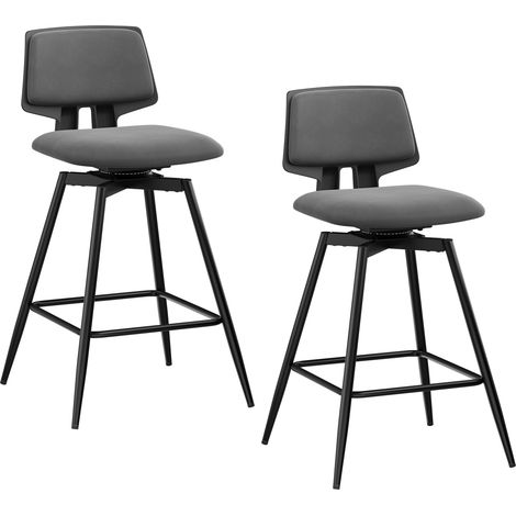 WOLTU Lot de 2 Tabourets Bar en Velours Ras, Pivotantes à 360°, avec Dossier et Repose-Pieds, Structure Métallique, Gris Foncé (1/5)