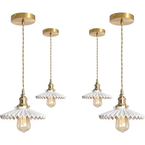4x Lustre Salon Moderne,E27 Luminaire Suspensio Industriel Abat-jour en Céramique Design Jupe plissée Plafonnier Style (1/5)