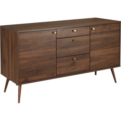 Buffet design effet bois foncé 2 portes 3 tiroirs 150 cm marron (1/5)