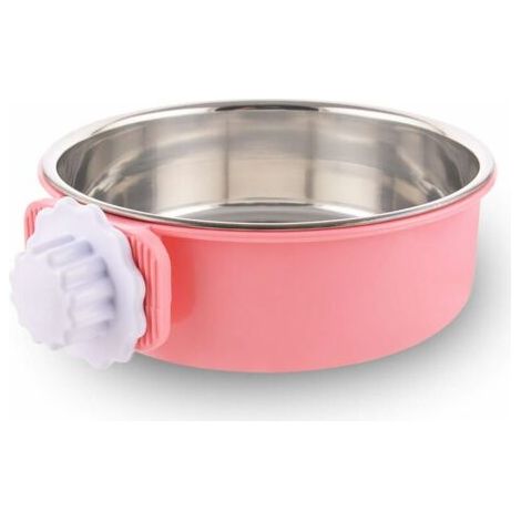 Dog bowl and food container, dog crate, removable stainless steel bowl, hanging food bowl, cage, small water bowl, feeder, food for dogs, cats, rabbits (pink)