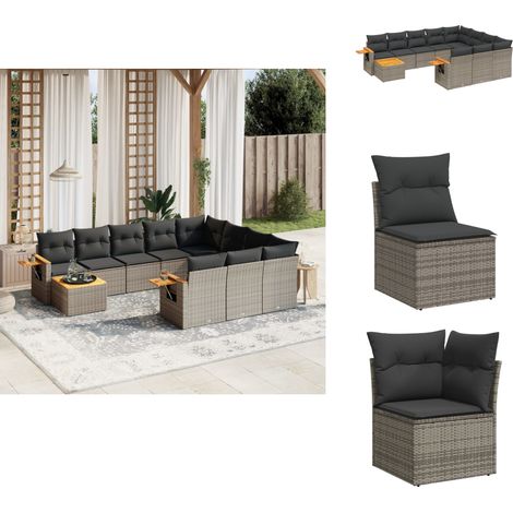 Salon de jardin 11 pcs avec coussins gris résine tressée - Ensemble Salon De Jardin - Meuble Extérieur - Jardin Design - Mobilier De Jardin - Chaise Longue (1/5)