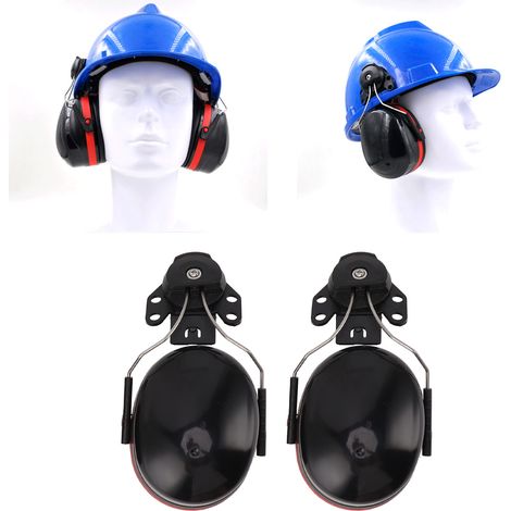 Casque antibruit de type casque pour la réduction du bruit, l'isolation acoustique, les chantiers, les usines et l'industrie. Casque antibruit A8 à capuche, noir et rouge. (1/5)