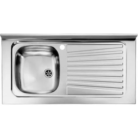 Lavello cucina da appoggio in acciaio inox 1 vasca con gocciolatoio modello mondial cm.100x50 vasca destra -  profonditÀ 15 cm