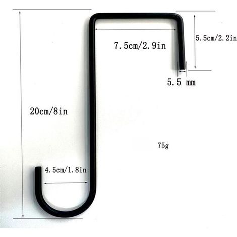 Gancho para valla，gancho para flores de jardín，gancho para barandilla，gancho de hierro forjado，gancho para colgar plantas，5 piezas，negro，20 cm (1/5)
