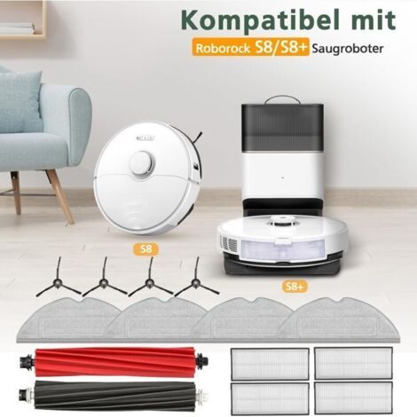 Lot de 15 accessoires pour robot aspirateur Roborock S8/S8+ avec 2 brosses principales (brosse DuoRoller), 4 lingettes, 4 filtres, 4 brosses latérales, 1 brosse de nettoyage, kit d'accessoires (1/3)