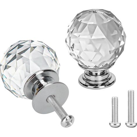 Bouton de Tiroir Diamant 12 Pièces Sphérique Bouton de Meuble Diamant 30mm Bouton de Porte,Poignee de Meuble avec 2 Tailles de Vis,Bouton de Meuble Cristal Diamant pour Tiroir D'armoire (1/5)