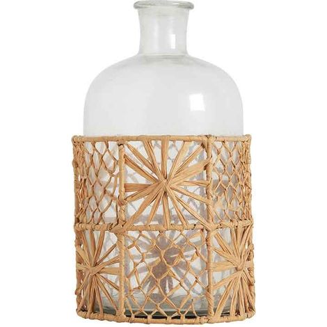 Vase bouteille soliflore verre raphia fleurs 13x26cm (1/3)