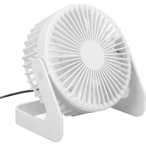 Ventilateur USB portable orientable à 360°, silencieux, 5 V, 2,5 W, 13 x 13 x 10 cm, en plastique, idéal pour le bureau et les voyages.